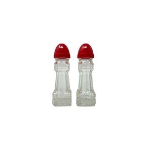 Vintage Salt Pepper Shakers Glass Clear Red